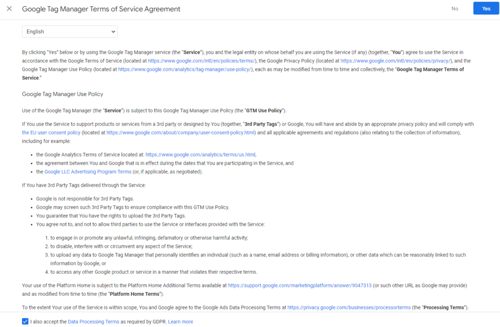 Google Service Agreement